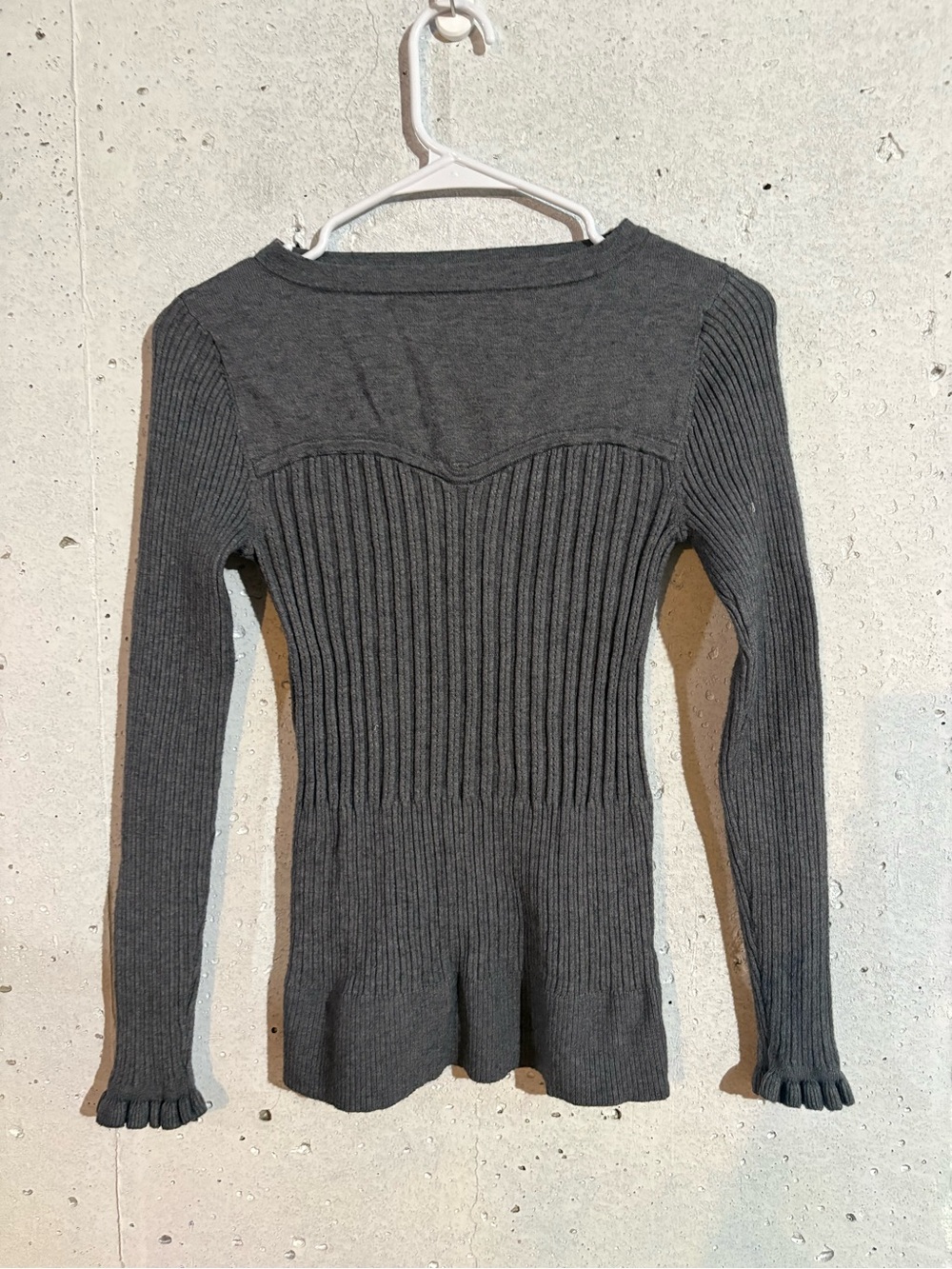 ELLE Charcoal Grey Ribbed Knit Long Sleeve Sweater - Size S